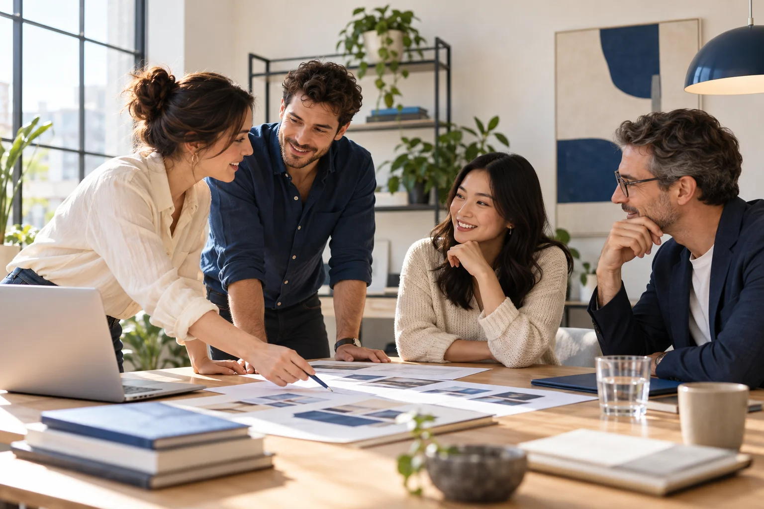 Illustrative scene: Digital agency team reviewing a project proposal with a client.